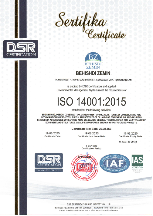 ISO 14001:2015 Certificate